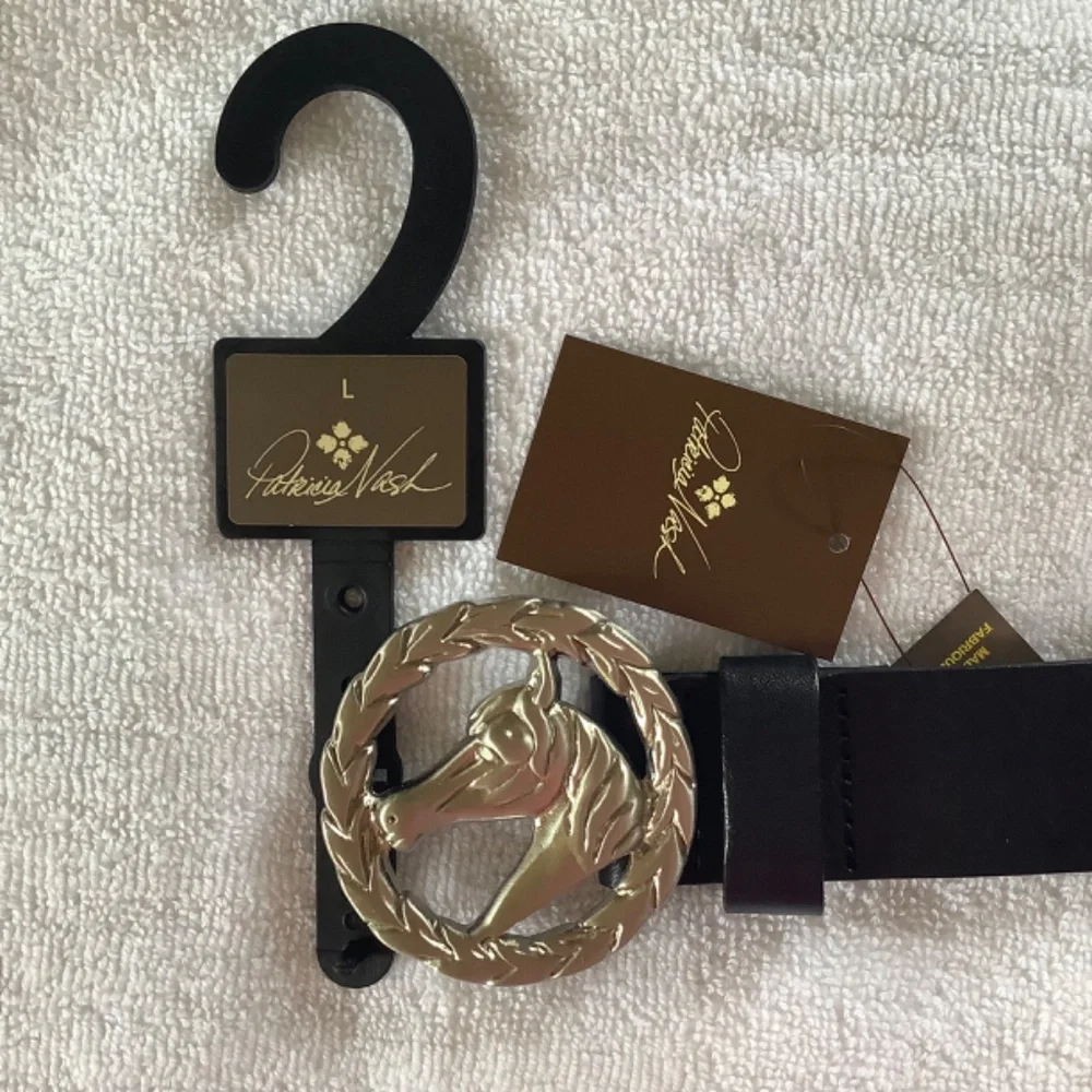 Patricia Nash Leather Morely Horse Buckle Belt Black SZ Large - Picture 2 of 8